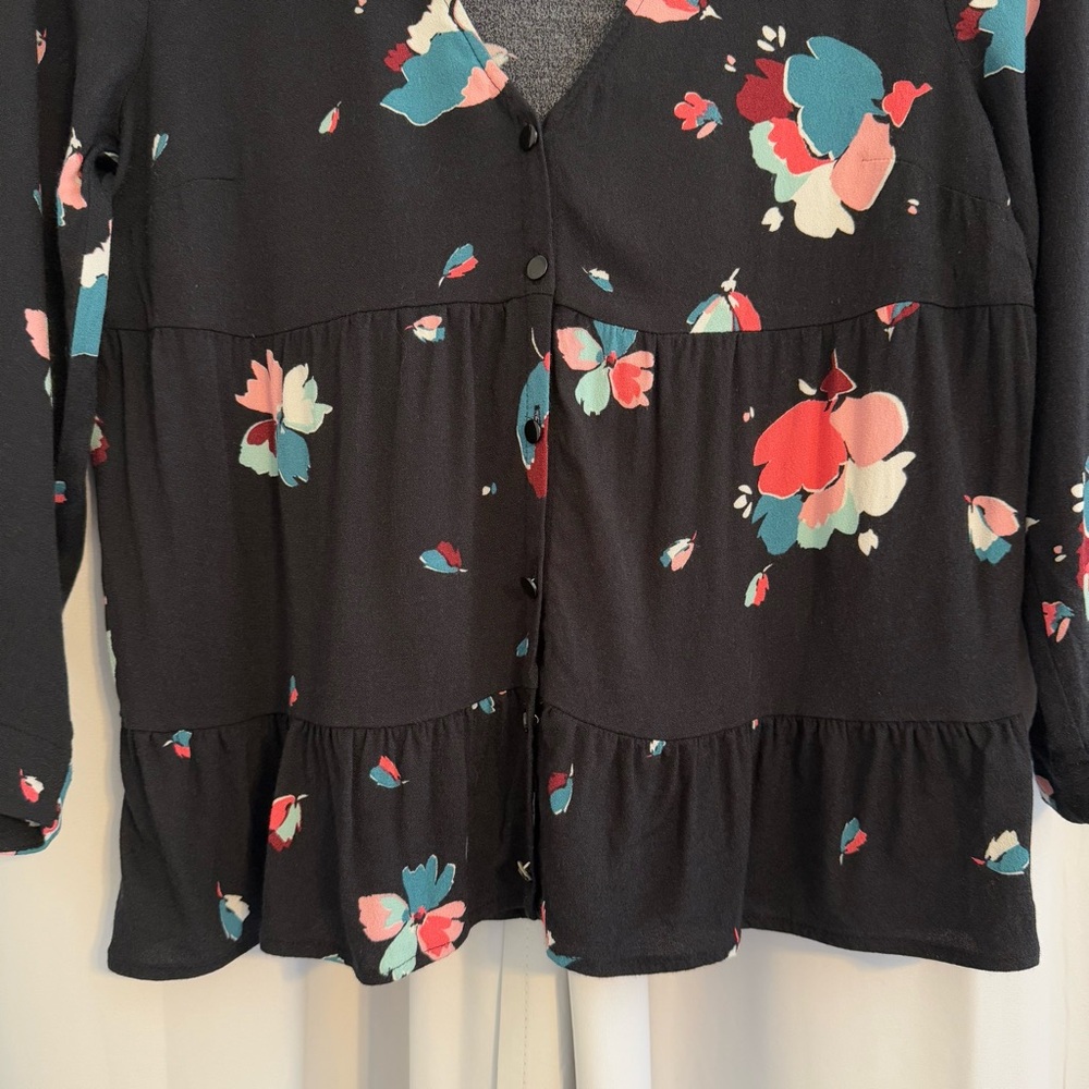 Sézane Floral Peplum Blouse Black Multicolor Womens Size Small 36 EU - Picture 4 of 7